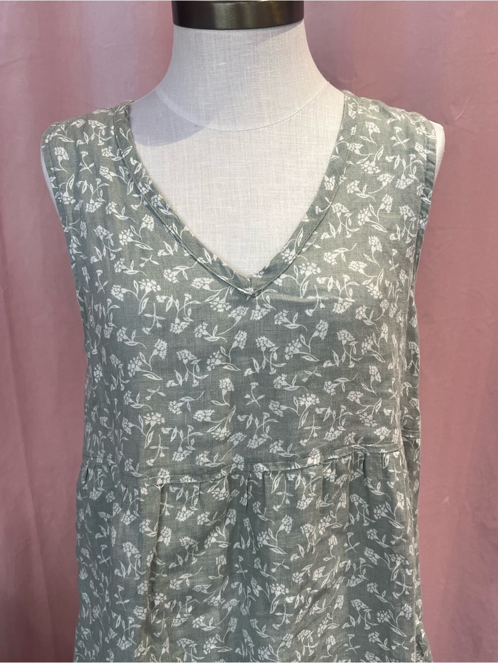 Joie 100% Linen Tiered Sundress Sage Green Floral V-Neck Sleeveless Size S - Picture 7 of 8